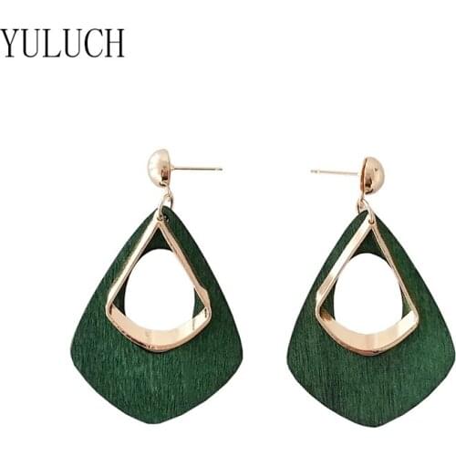YULUCH Retro Wooden Geometric Metal Earrings Minimalist Female Ear Nail Fashion Earrings For Women