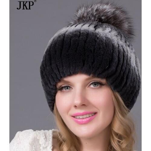 Women winter genuine Rabbit fur cap natural fox fur hat knitted hat millineryTHY-31