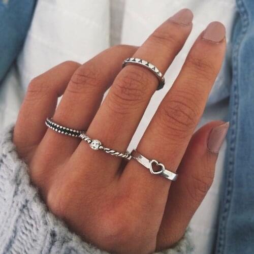 YWZIXLN Boho Women Rings Set Heart Decor Ring Vintage Silver Color Midi Ring Set Charm Lady Lover Gift Wholesale J021