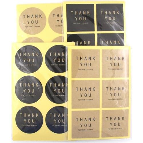 10sheets/60pcs Thank You Sticker Square Round Kraft Paper Stickers DIY Baking Cake Packaging Decorative Seal Lables Stickers