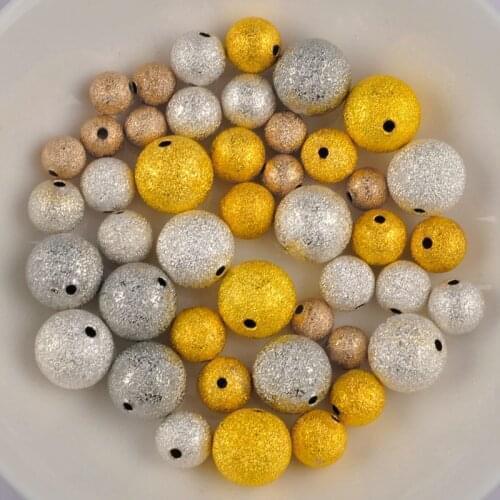 1000piece 4mm 6mm 8mm 10mm 12mm 14mm Silver Plated Gold Plated Round Frosted Stardust Spacer Beads DIY Jewelry Making Findings