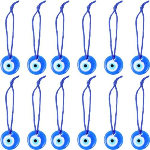 12pcs Blue Evil Eye Decor Glass Traditional Evil Eye Pendant Hamsa Beads Pendant for Office Wall Home Door