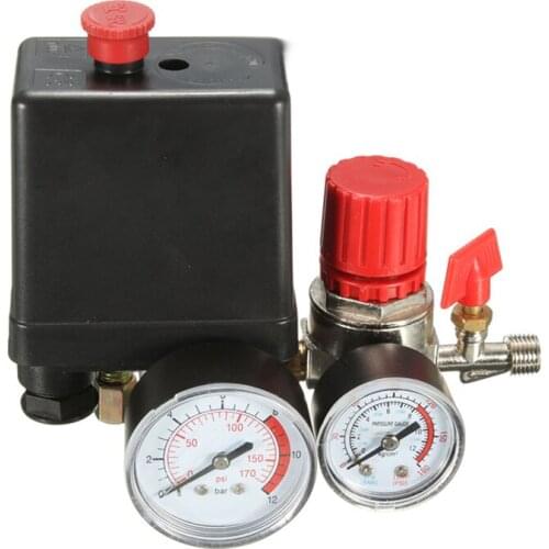 240V AC Regulator Heavy Duty Air Compressor Pump Pressure Control Switch 4 Port Air Pump Control Valve 7.25-125 PSI with Gauge