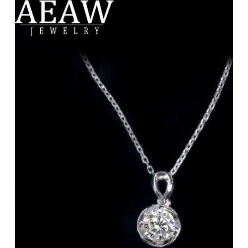 AEAW 1.0ct 6.5mm VVS1 DEF Round Cut 18K White Gold Moissanite Pendant With 18K Gold Chain Necklace For Women in Fine Jewelry