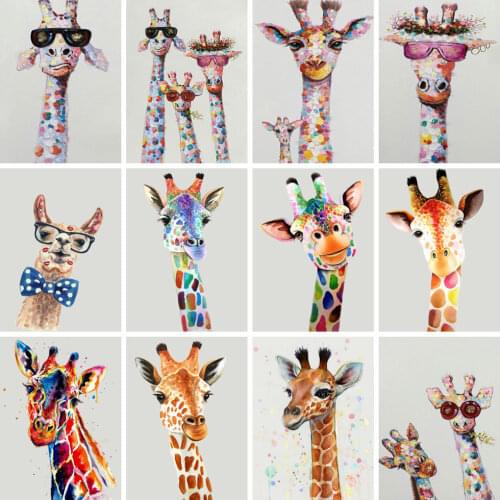 Huacan 5d Diamond Painting Giraffe Colorful Mosaic Embroidery Animal Decor Home Diamond Art