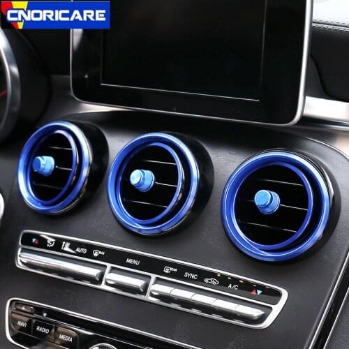 Car Air Conditioning Outlet Circle Decoration Sticker Trim For Mercedes Benz C Class W205 GLC X253 2015-17 AC Vent Ring Decals