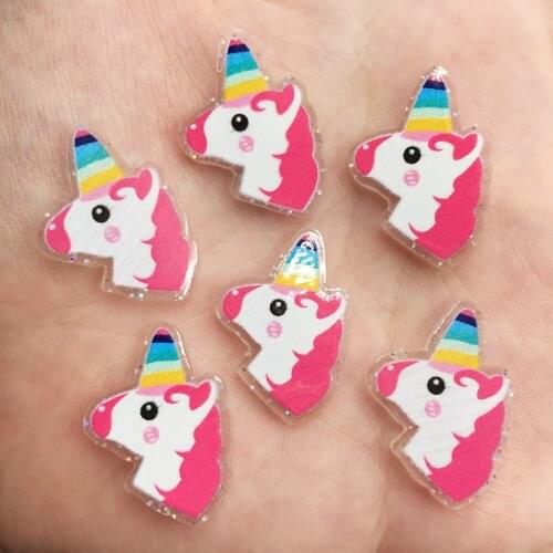 Glitter Colorful Unicorn Flat back Acrylic sheet Miniature pattern applique 12pcs DIY Wedding scrapbook Home Decor craft OF698