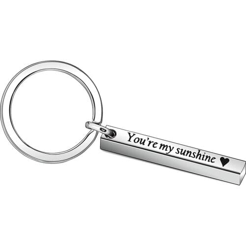 Stainless steel Rectangle Bar Polish Keychain Engraved You are my sunshine For women men Gift Key Ring Jewelry wholesale