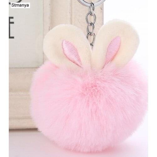New Women Popular Rabbit Ear Hairball Top Quality Keychains Bag Fashion Accessories Hot Men Best gift Jewelry K2049