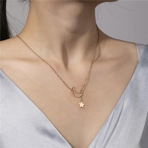 50Cm Korean Fashion Moon Personality Style Stainless Steel Necklace For Women Stars Pendant Jewelry 2021 Trend