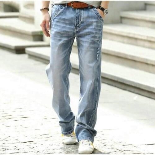 Plus Size 44 Jeans Spring Autumn Mens Denim Pants Mens Loose Straight Seasons Casual Cowboy Long Trousers Men Blue Bottoms