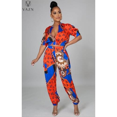 VAZN 2021 Autumn High-end Vintage Sexy Mature Chiffon Overalls Full Sleeve Cloth Group Long Pencil Pants Slim Women 2 Piece Set