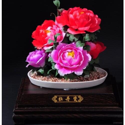 The art collection of Luoyang red peony flower blue Dehua ceramic national beauty and heavenly fragrance and rich auspicious flo