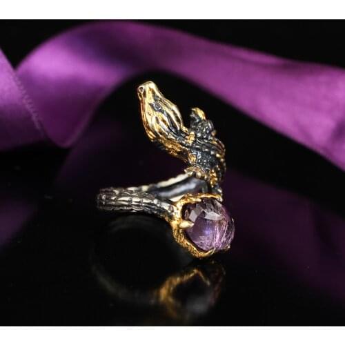 Reptile Amethyst Ring, Alligator Ring, Handmade 925 Silver Animal ring, Unisex Crocodile ring with amethsyt stone