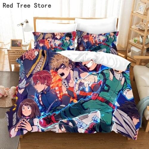 Kids Boy Teens Bedding Set My Hero Academia Printed Pattern Duvet Cover with Pillowcase Eu/Au/US Queen King Size Polyester Quilt