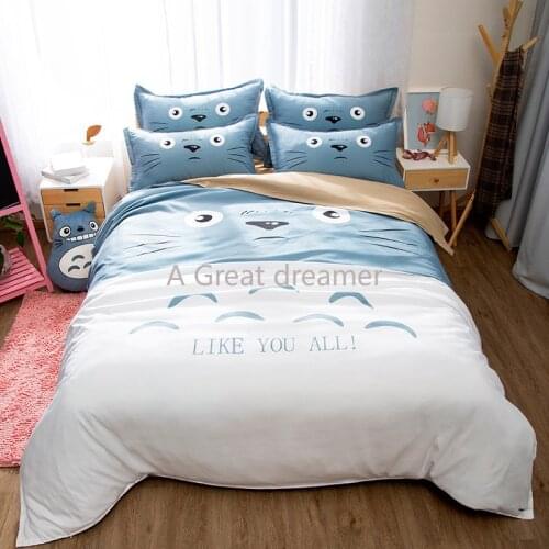 3d Totoro Kawaii Bedding Set Japanese Anime Lucky Cat One Piece Bed Linens 2/3pcs For Children Boys Girls Cartoon Duvet Cover