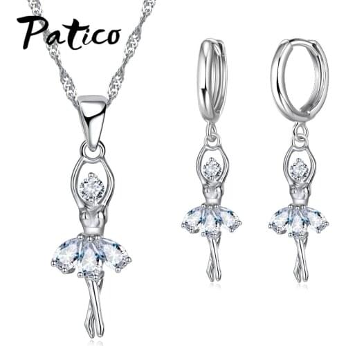 Nice Women Jewelry Sets Gifts 925 Sterling Silver Cubic Zirconia Rhinestone Chain Necklace Earrings Set For Party Bijoux