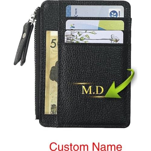 Custom Name Mini Id Card Holder Business Credit Card Holder Zipper Small Coin Purse Organizer Case Bag Wallet Money for Men Wome