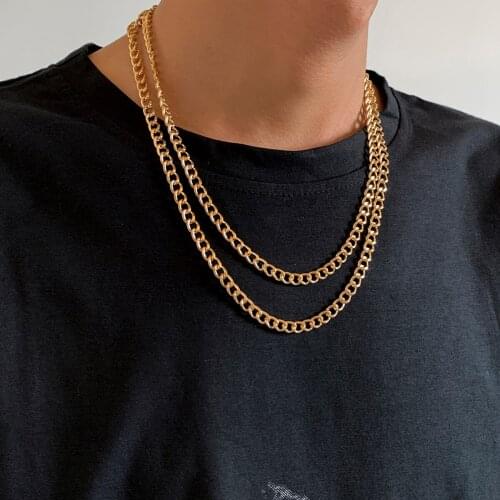 SHIXIN Punk Layered Thick Link Chains Necklace Set for Men/Women Simple Gold/Silver Color Choker Collar Necklaces Chains on Neck