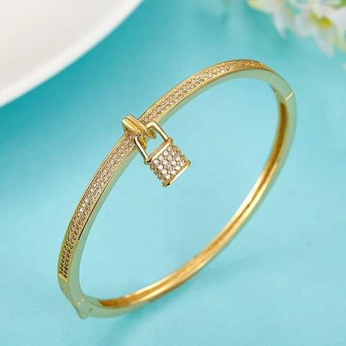 Fashion Europe Design Cubic Zircon Key Love Bracelets & Bangles For Women Copper Gold color Bridal Bangle Three Plated Color