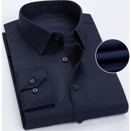 Business Men Solid Color Long Sleeve Pocket Cotton Plus Size Buttons Down Shirt Fashion Casual Design