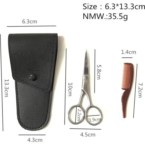 1 Set Mustache Eyebrow Trimmer Men Beard Scissors Stainless Steel Shear Cutter Care Accessary Scissors Comb Kit with Storage Bag