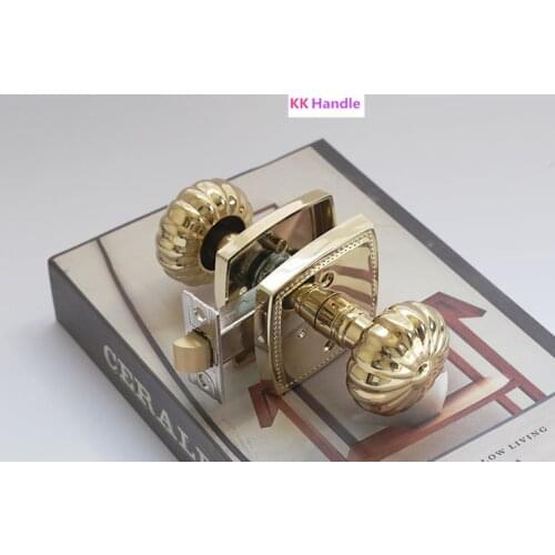 Brass handle Privacy Door Lock Set Shiny Gold PVD keyless Lock Knob Bathroom Bedroom Latch