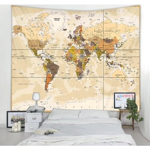 Retro World Map Wall Hanging Tapestry Sleeping Pad Wall Tapestry Art Round Towel Beach Blanket Decor