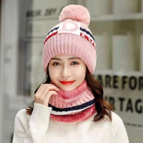 New Skullies Winter knitted Beanies Hats for Women Thick Warm Beanies Hat Female knitted Letter Bonnet Caps Outdoor Riding Sets
