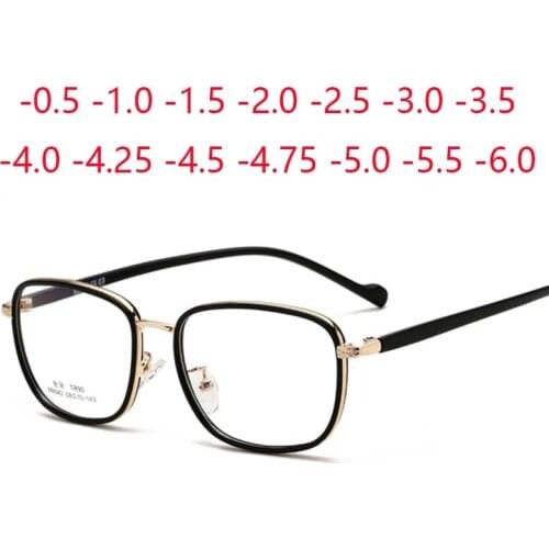 Metal Prescription Eyeglasses Optical Photochromic Anti Blue Light Square Prescription Glasses -0.5 -1.0 -1.5 -2.0 To -6.0