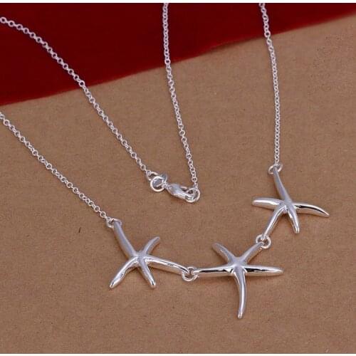 Necklace Silver Plated Necklace Silver Trendy Jewelry Necklace Three Sea Stars Jewelry Wholesale Free Shipping cbvx LN124