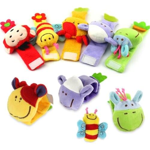 Cartoon Plush Bee Animal Wrist Band Rattle Hand Foot Bell Educational Baby Toddler Early Education Cognition Toys