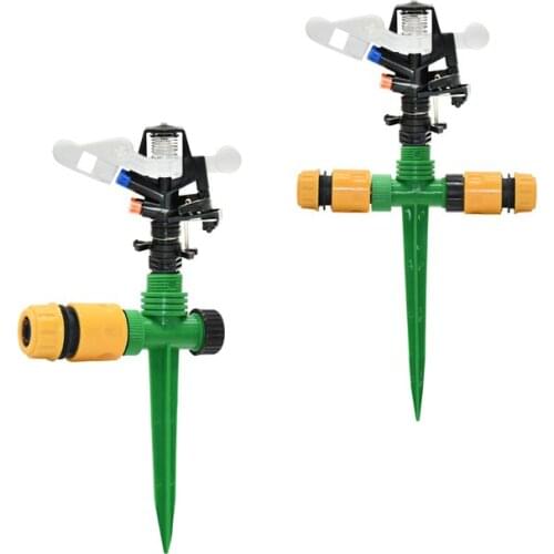 Watering 360 Degree Rotating Nozzle 2 Outlet Rocker Sprinkler Nozzle With Support Farm Garden Irrigation Lawn Watering