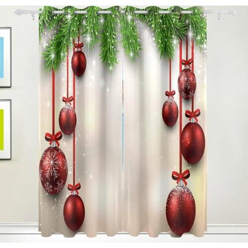 2 Panels Christmas Blackout Curtains Holiday Season Backdrop with Pine Leaves Ball Design Curtain for Living Room Window Drapes