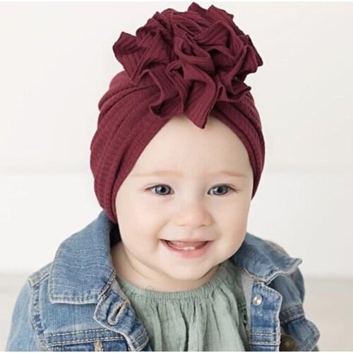 Newborn Flower Cotton Hat Soft Beanies Elastic Todder Turban Kids Stripe Solid Cap Cotton Kids Cap Infant Photo Props 0-2 Year