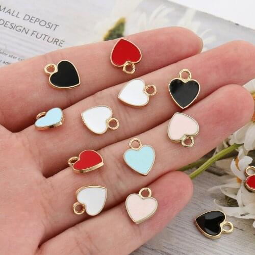 Mixed Color Drop Oil 20pcs Random Alloy Metal KC Gold Heart Charms Pendant For DIY Bracelet Necklace Jewelry Making Wholesale