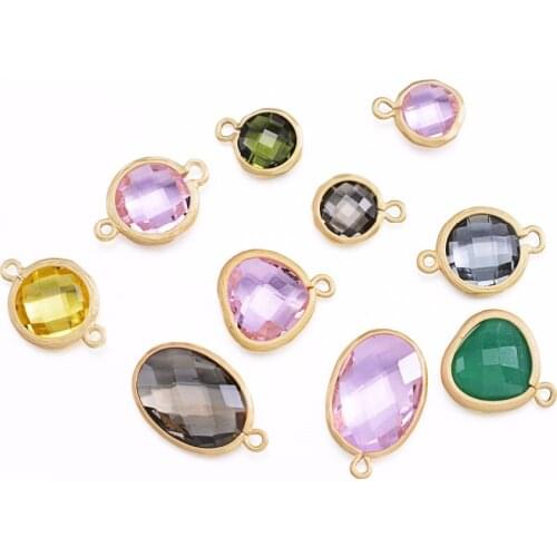 Imitation Zircon Gold Geometry Frame Faceted Square Colour Charms Connector For Necklace Bracelet findings