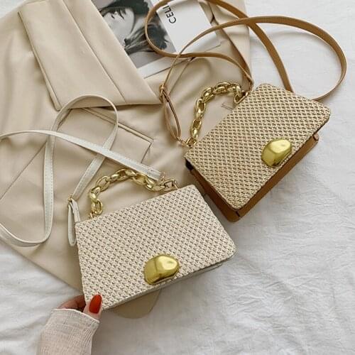 2021 New Summer Straw Shoulder Bag Casual Vacation Crossbody Bags For Women Chain Designer Handbags Ladies Beach Bag