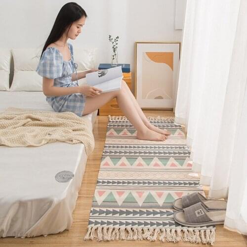 Retro Boho Cotton Linen Tassel Woven Carpet Floor Mat Door Bedroom Tapestry Decorative Blanket Tea Living Room Carpet area rug
