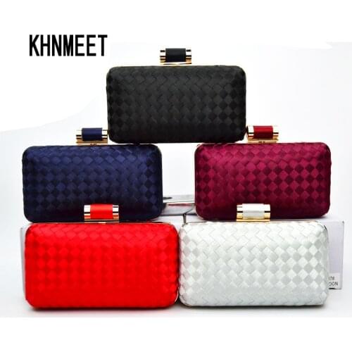Wine Weave Clutch Evening Bag Knitting Satin Chain Handbags for Lady Shoulder Crossbody Bag Bridal Weddinbg Purse