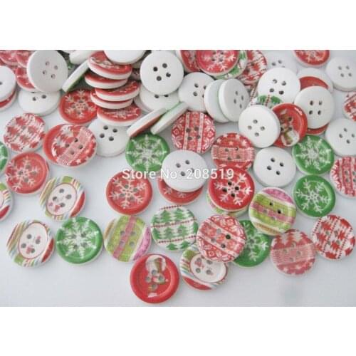 WBNSAW 4 Holes sewing buttons christmas Scrapbooking decorative painting wood 50pcs/lot 18mm and 20mm