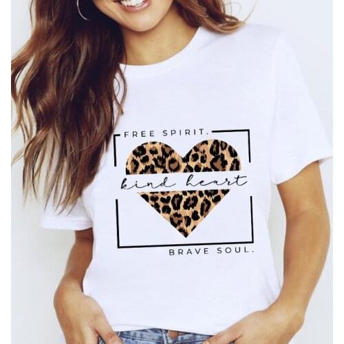 Women Graphic Leopard Love Heart Printing Summer 90s Short Sleeve Lady Kawaii Clothes Tops Tees Print Female Tshirt T-Shirt