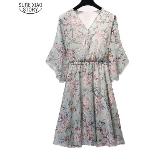 New Arrival Summer Dress For Women Casual Vintage Chiffon Floral Butterfly Sleeve Midi Dress Vestidos Verano 2021 Mujer 5155 50