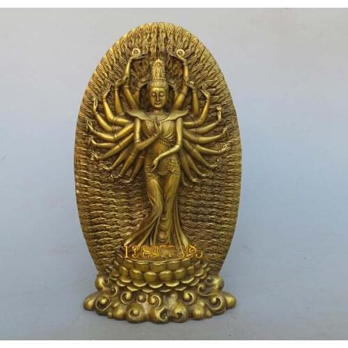 27cm # 2020 HOME lobby decoration Propitious QianShou Guanyin Maha Cundi Bodhisattva buddha FENG SHUI brass Sculpture art Statue