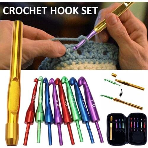 8Pcs Interchangeable Head Aluminum Crochet Hook Kit Arts Craft Stitch Sewing Tools Kniting Needle DIY Sweater Craft Making Set