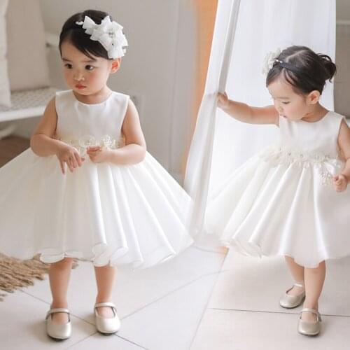 White Lace Baby Clothing Infant Newborn Baby Girls Solid Dress Formal Dresses Flower Girl Princess Party Baptism Gown