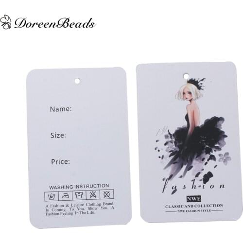 DoreenBeads Paper Garment Label Tags White Girl Pattern Clothing Accessory 90mm(3 4/8") x 55mm(2 1/8"), 10 PCs