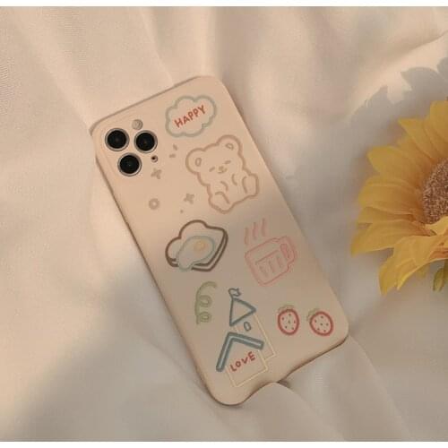 Retro toast fried eggs coffee bear japanese Phone Case For iPhone 12 11 Pro Max Xr Xs Max 7 8 Plus 12 mini 7Plus case Cute cover