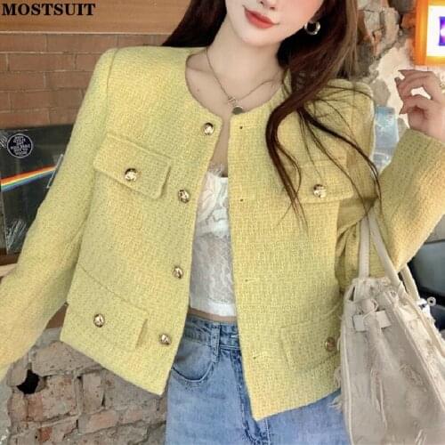 Elegant Ladies Women Jacket 2021 Autumn Winter Full Sleeve Single-breasted O-neck Pockets Coat Solid Chic Stylish Female Tops