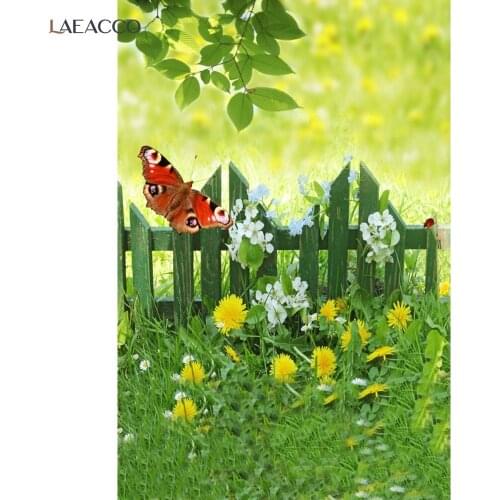 Spring Backdrops For Photography Green Flowers Grass Butterfly Polka Dots Light Bokeh Scenic Photographic Background Photostudio
